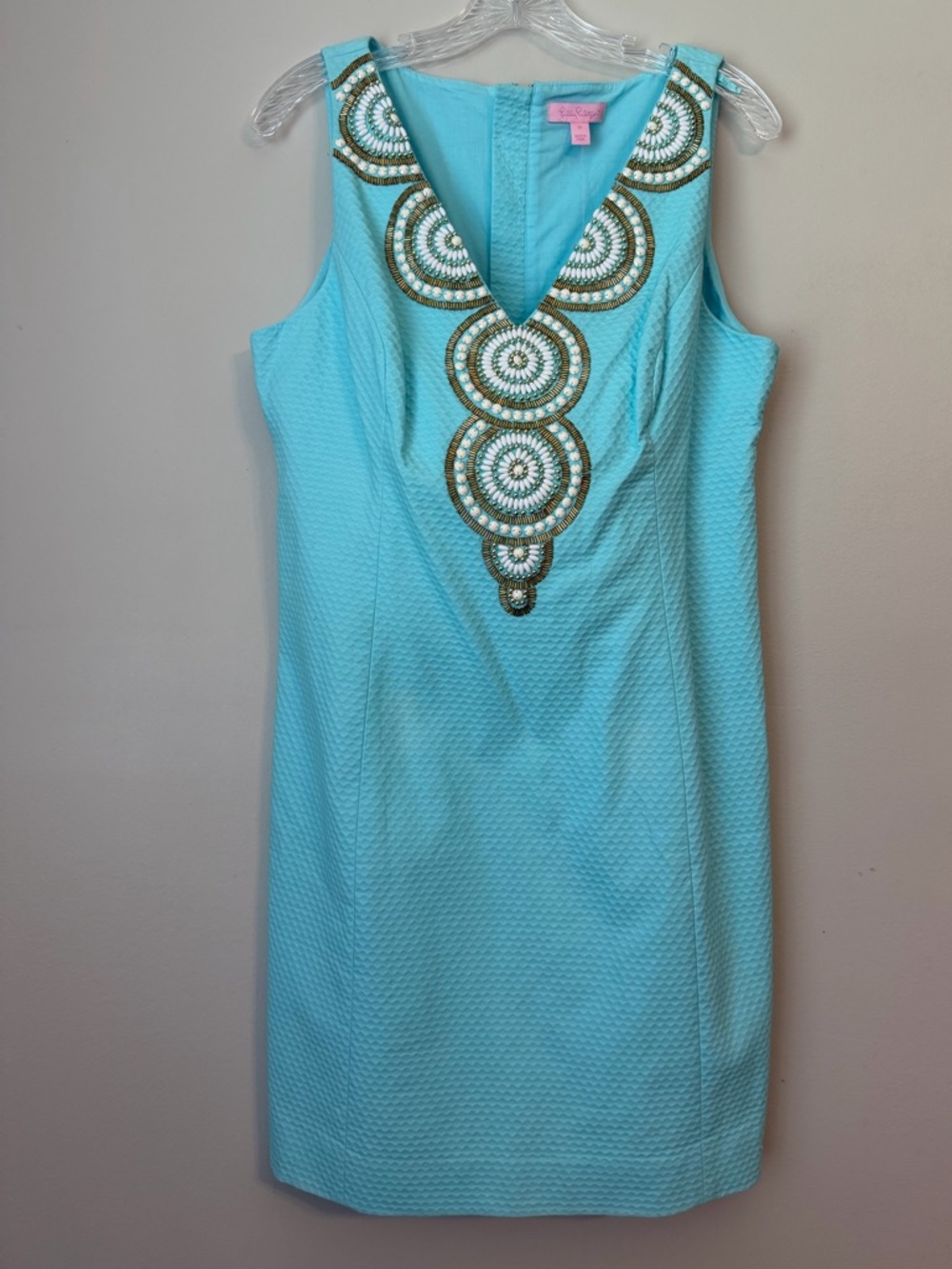 Lilly Pulitzer Aqua Blue Embellished Sleeveless Shift Dress - size 12